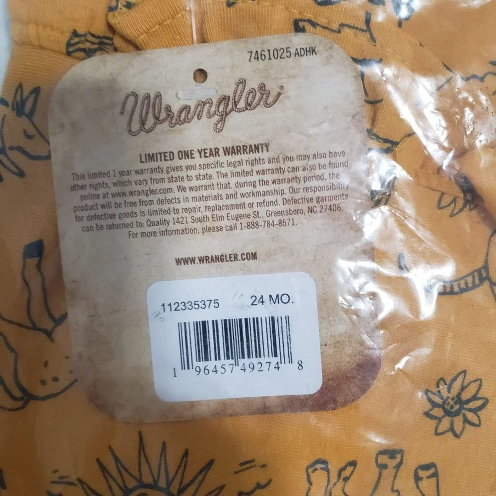 NWT Wrangler Mustard & Black Western Print Short Sleeve  bodysuit Size 24 Months